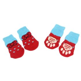 4 Pcs Knit Dog Socks Socks Dog Paw Protection for Indoor Wear (Option: Red Bowknots)