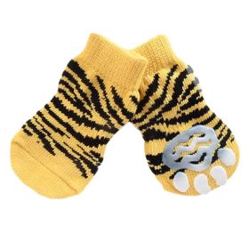 4 Pcs Cute Puppy Cat Socks Knitted Pet Socks Dog Paw Protection Poodle Teddy Socks (Option: Yellow Tiger Stripes)