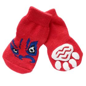 4 Pcs Cute Puppy Cat Socks Knitted Pet Socks Dog Paw Protection Poodle Teddy Socks (Option: Red Chinese Opera Face)