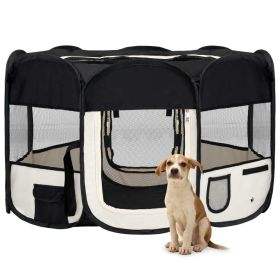 Foldable Travel Dog Playpen with Carrying Bag Black (Color / Size: 49.2"x49.2"x24")