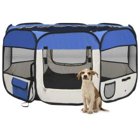 Foldable Travel Dog Playpen with Carrying Bag Blue (Color / Size: 49.2"x49.2"x24")