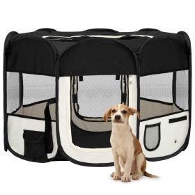 Foldable Travel Dog Playpen with Carrying Bag Black (Color / Size: 43.3"x43.3"x22.8")