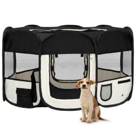 Foldable Travel Dog Playpen with Carrying Bag Black (Color / Size: 57.1"x57.1"x24")