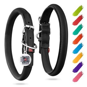 Black Ultra Soft Rolled Leather Dog Collar Soft Padded Dog Collars (Color / Size: 13-16 inch Neck)