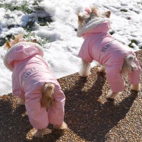 Pink Ruffin It Dog Snow Suit / Dog Harness (Size: X-Small)