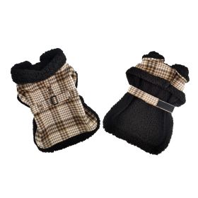 Sherpa-Lined Dog Coat / Dog Harness (Size: X-Small, Color: Brown & White Plaid)