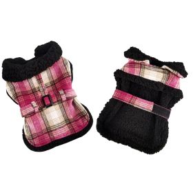 Sherpa-Lined Dog Coat / Dog Harness (Size: X-Small, Color: Hot Pink & Tan Plaid)