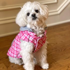 Weekender Dog Sweatshirt Hoodie (Size: X-Small, Color: Pink and White Plaid Fabric)