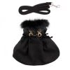 Black Wool Dog Coat Harness with Fur Collar and Matching Leash