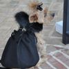 Black Wool Dog Coat Harness with Fur Collar and Matching Leash