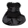 Black Wool Dog Coat Harness with Fur Collar and Matching Leash