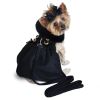 Black Wool Dog Coat Harness with Fur Collar and Matching Leash