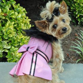 Pink Wool Classic Dog Coat Harness with Fur Collar and Matching Leash (Size: X-Small)