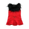 Red Wool Classic Dog Coat Harness with Fur Collar and Matching Leash