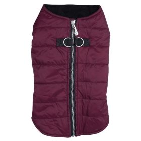 Zip-up Dog Puffer Vest (Size: X-Small, Color: Burgundy)